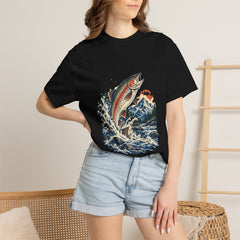 Trout Strike Tee worn Printify context view on a Black Comfort Colors 1717 tee