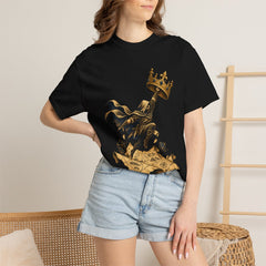 Crown Heist Tee worn Printify context view on a Black Comfort Colors 1717 tee