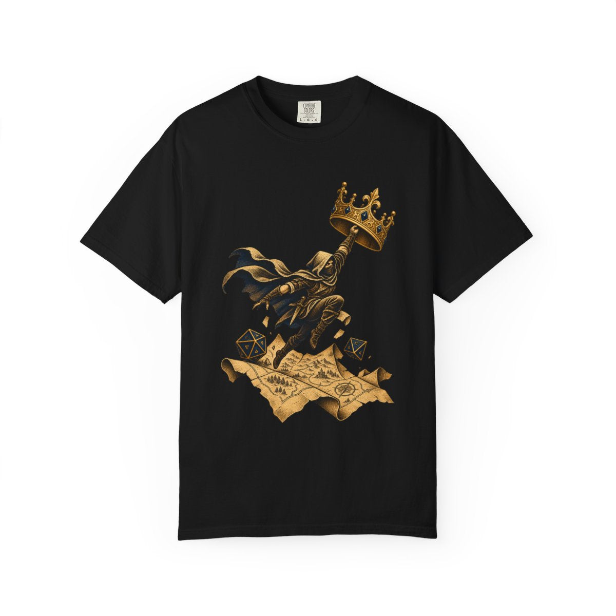 Crown Heist Tee large front print on a Black Comfort Colors 1717 tee