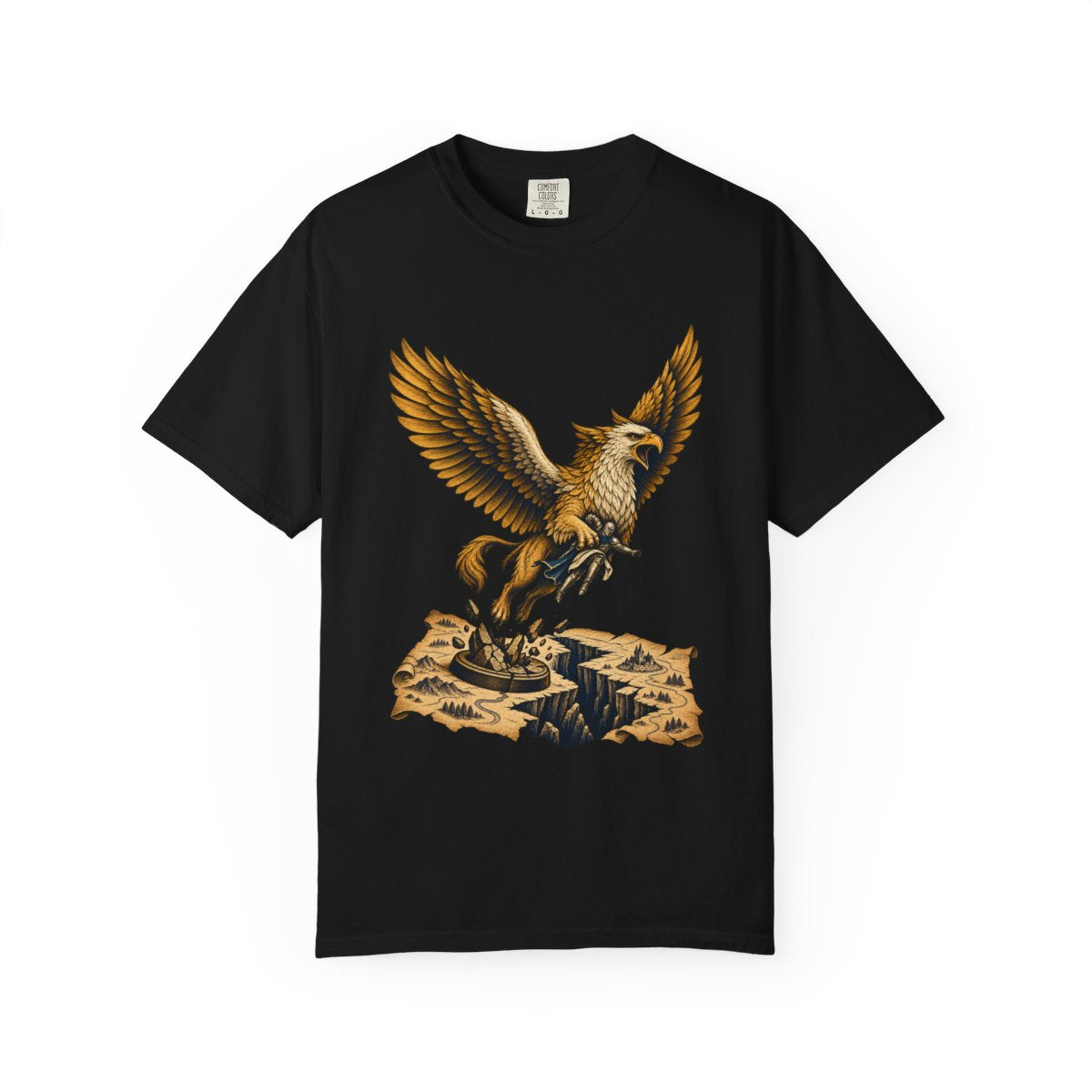 Griffin Rescue Tee large front print on a Black Comfort Colors 1717 tee