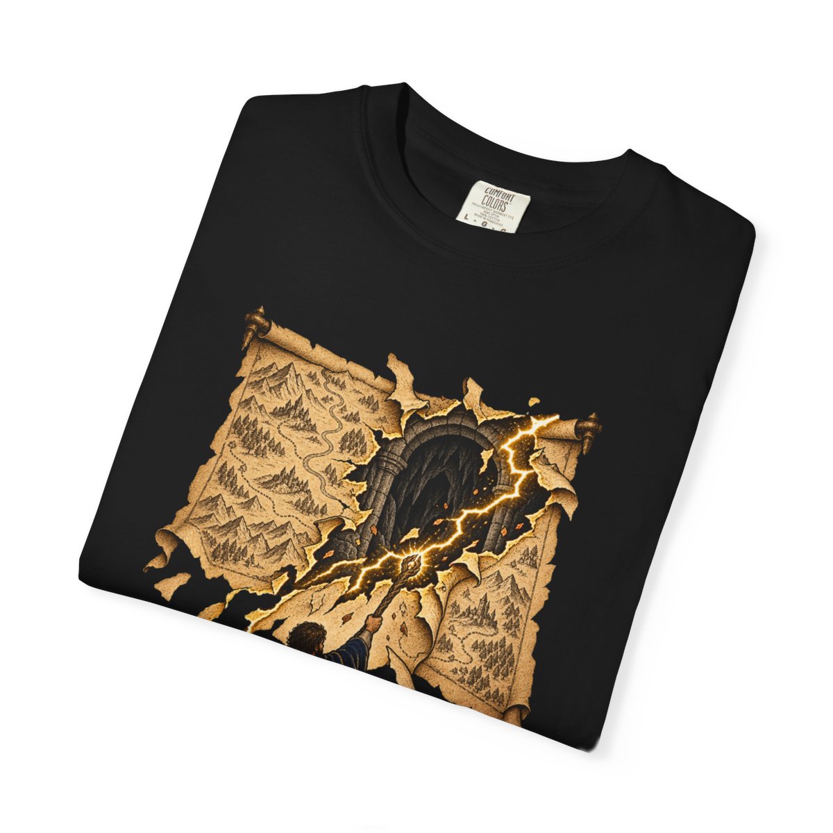 Wizard’s Turn Tee folded front print detail