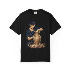 Clay Rising Tee large front print on a Black Comfort Colors 1717 tee