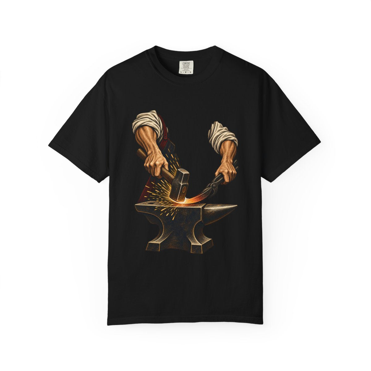First Strike Tee large front print on a Black Comfort Colors 1717 tee