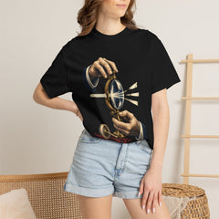Light Bender Tee worn Printify context view on a Black Comfort Colors 1717 tee