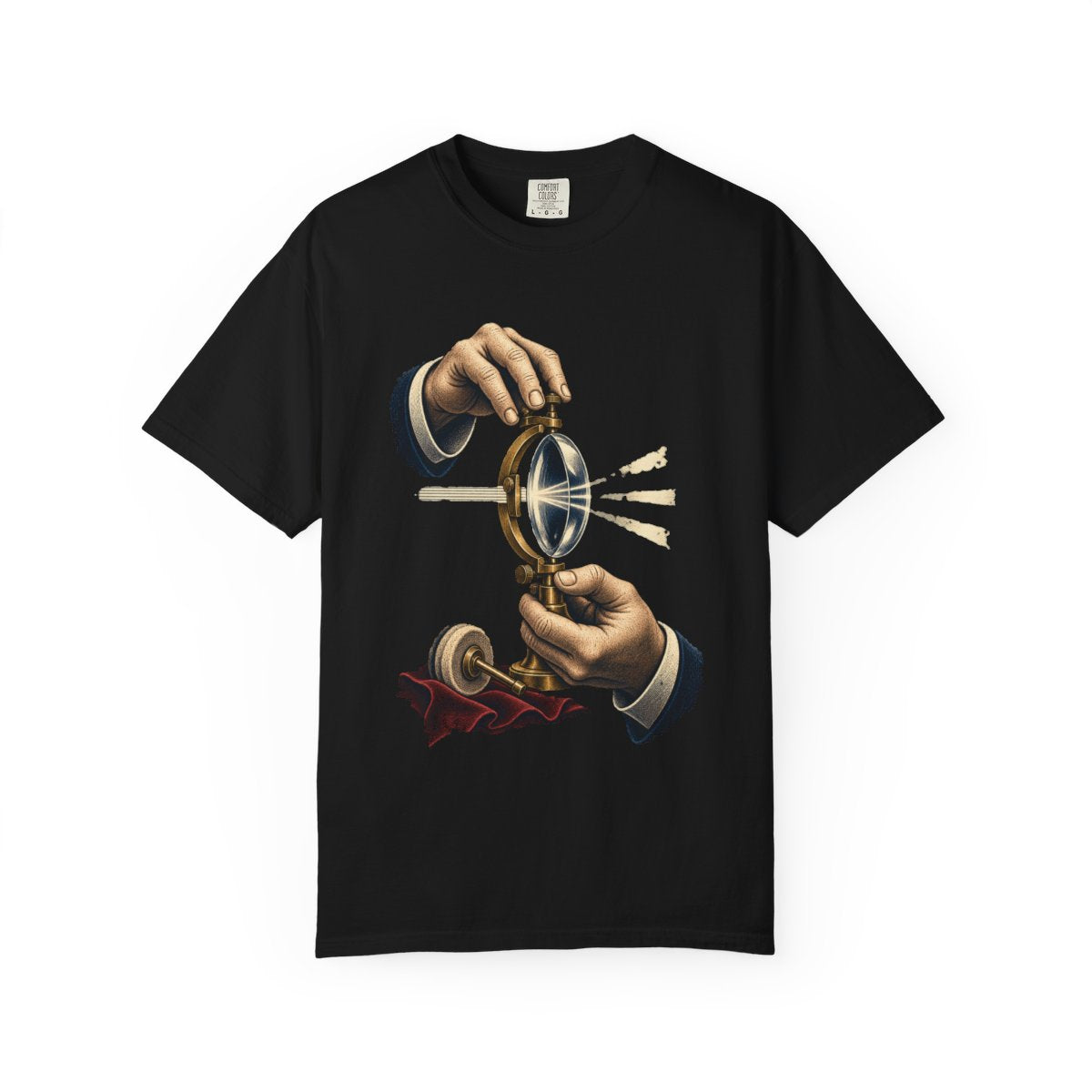 Light Bender Tee large front print on a Black Comfort Colors 1717 tee