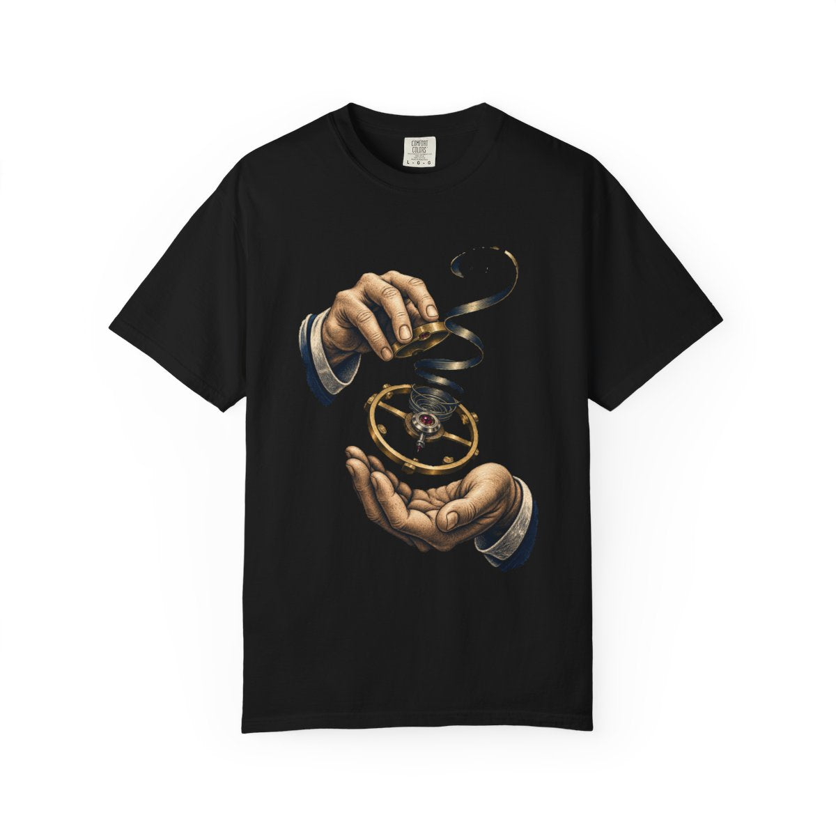 Second Hand Tee large front print on a Black Comfort Colors 1717 tee