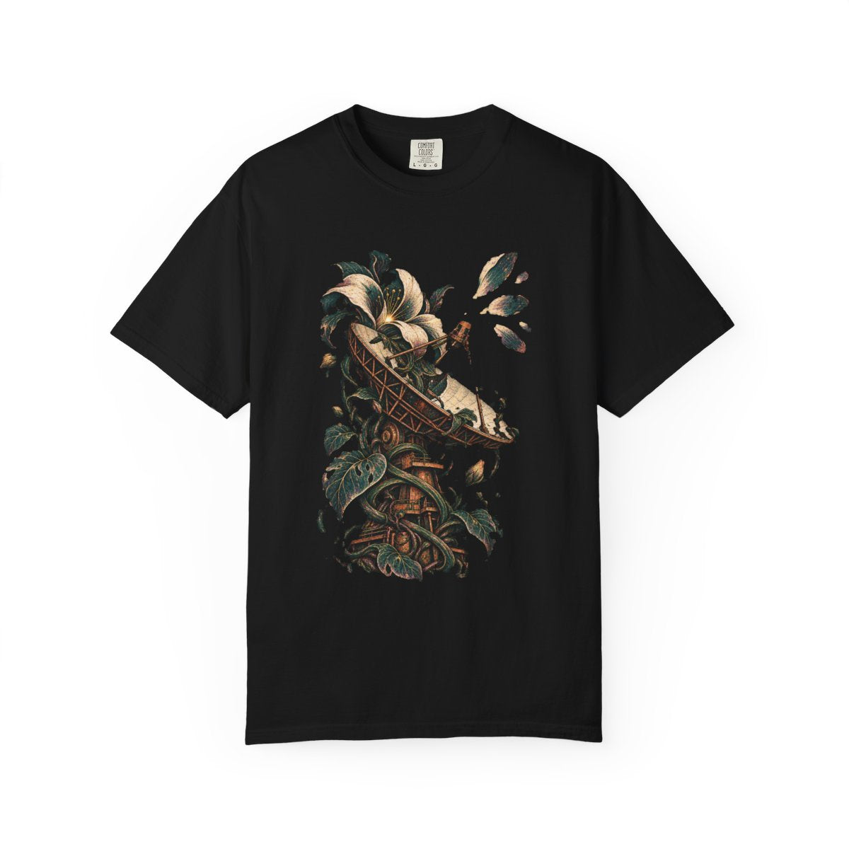 Dish in Vines Tee large front print on a Black Comfort Colors 1717 tee