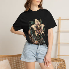 Helmet Garden Tee worn Printify context view on a Black Comfort Colors 1717 tee