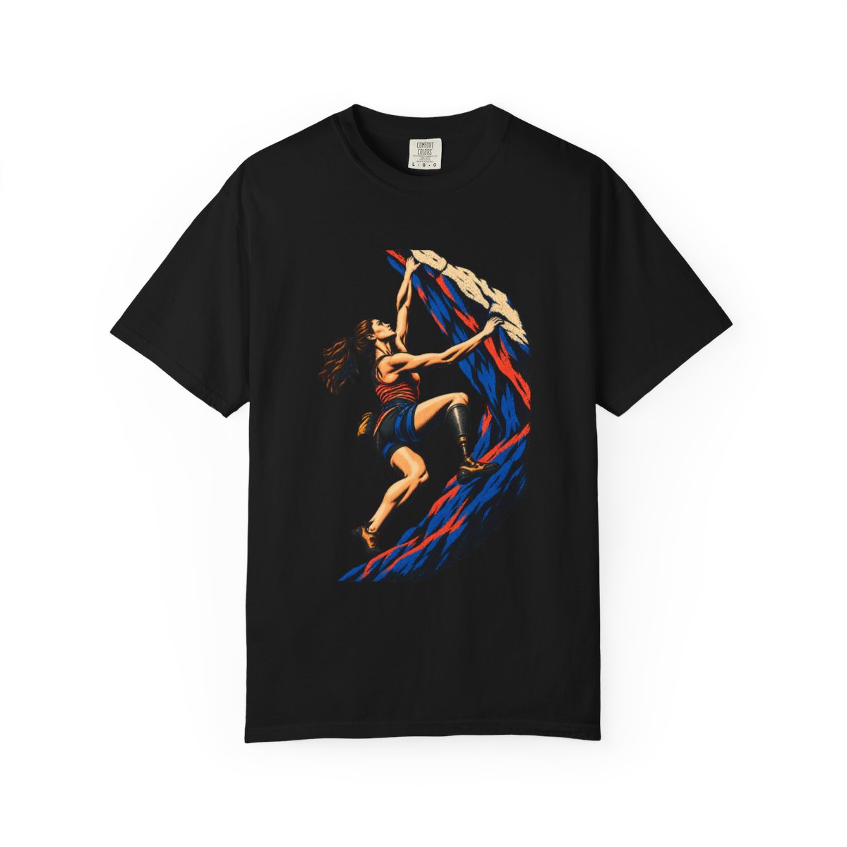 Summit Grip Tee large front print on a Black Comfort Colors 1717 tee