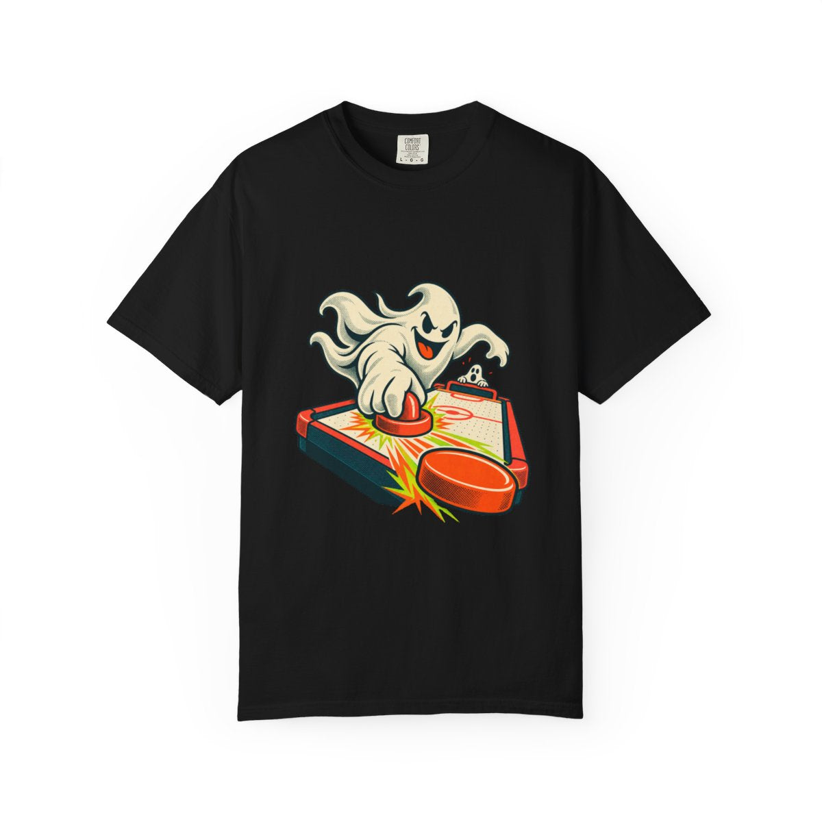 Air Hockey Ambush Tee large front print on a Black Comfort Colors 1717 tee
