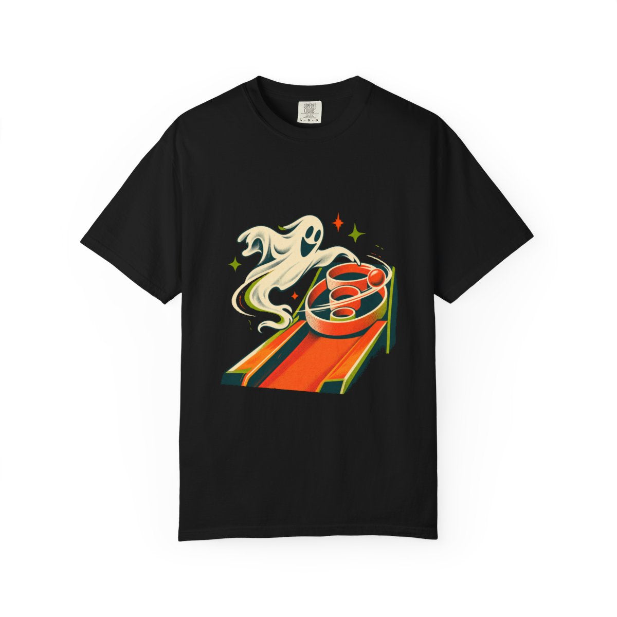 Skee-Ball Orbit Tee large front print on a Black Comfort Colors 1717 tee