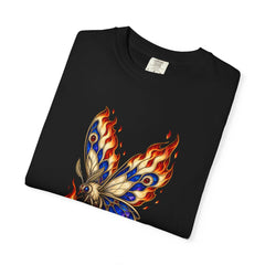 Flame Moth Tee folded front print detail