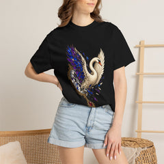 Swan Unbound Tee worn Printify context view on a Black Comfort Colors 1717 tee