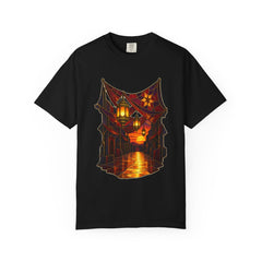 Dusk Bazaar Tee large front print on a Black Comfort Colors 1717 tee