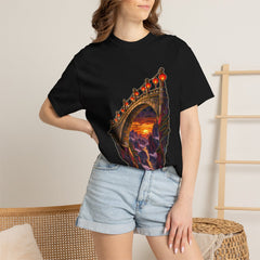 Lantern Bridge Tee worn Printify context view on a Black Comfort Colors 1717 tee