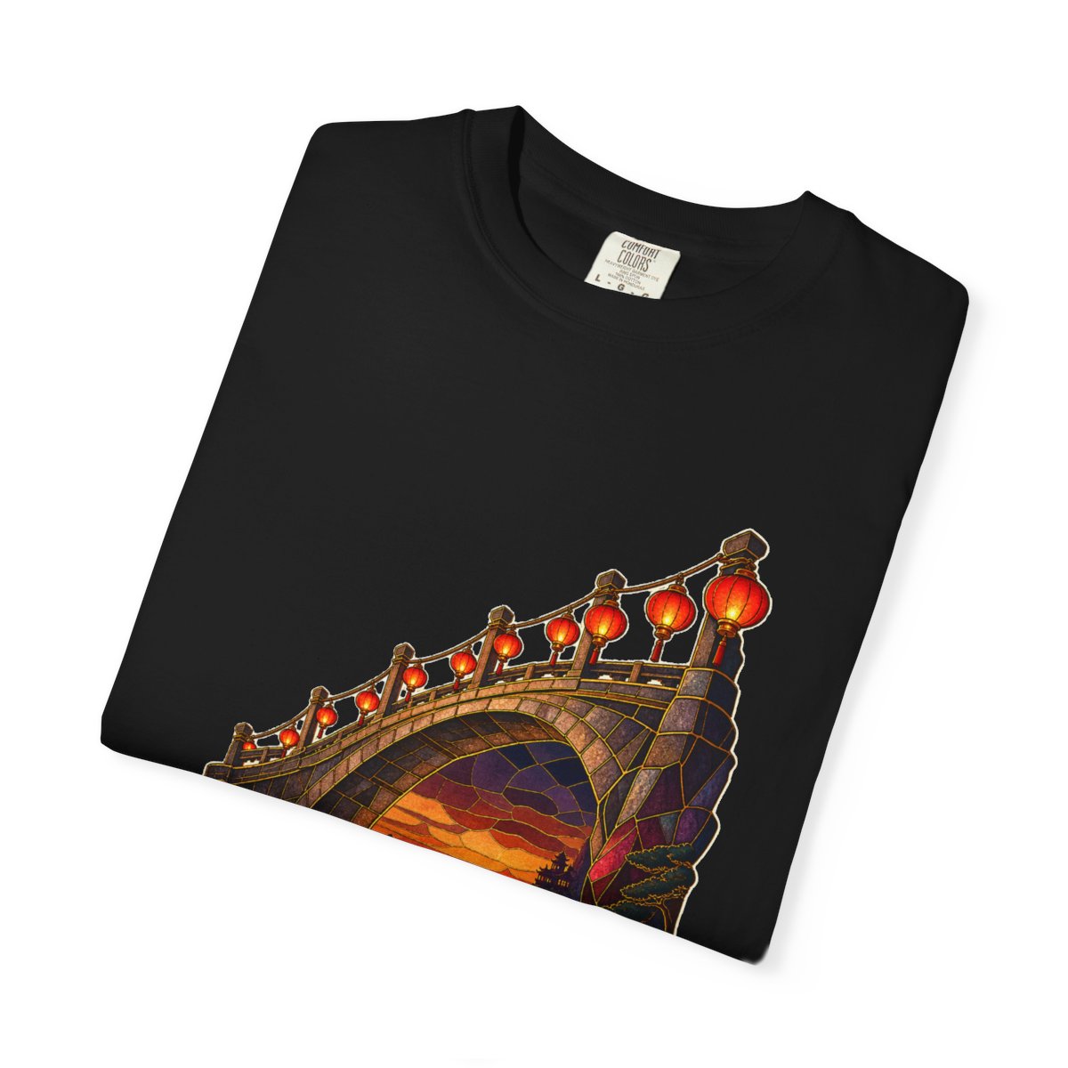 Lantern Bridge Tee folded front print detail