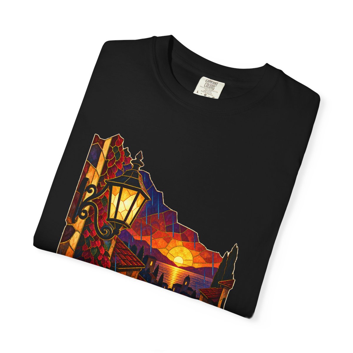 Rain Rooftops Tee folded front print detail