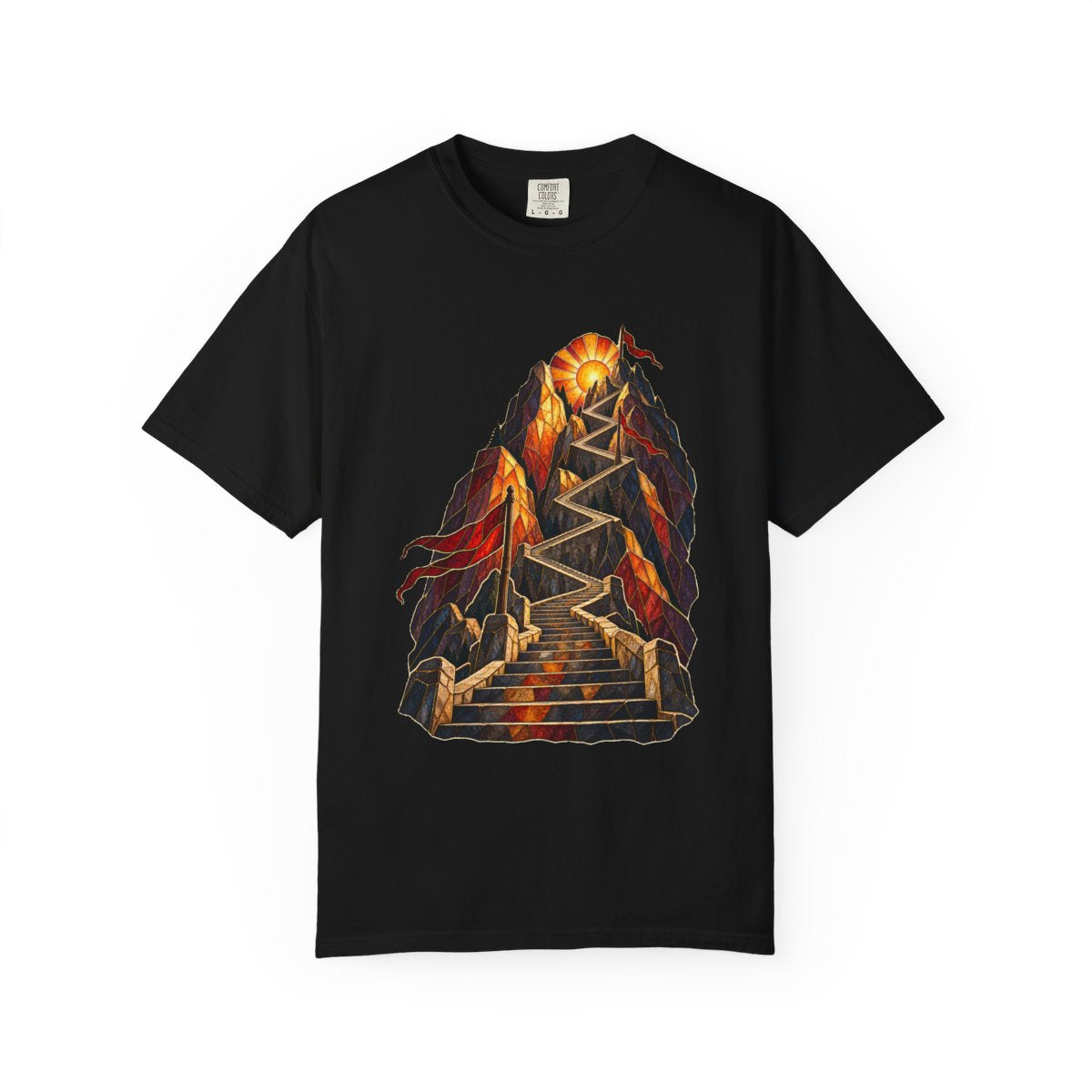 Skyward Steps Tee large front print on a Black Comfort Colors 1717 tee