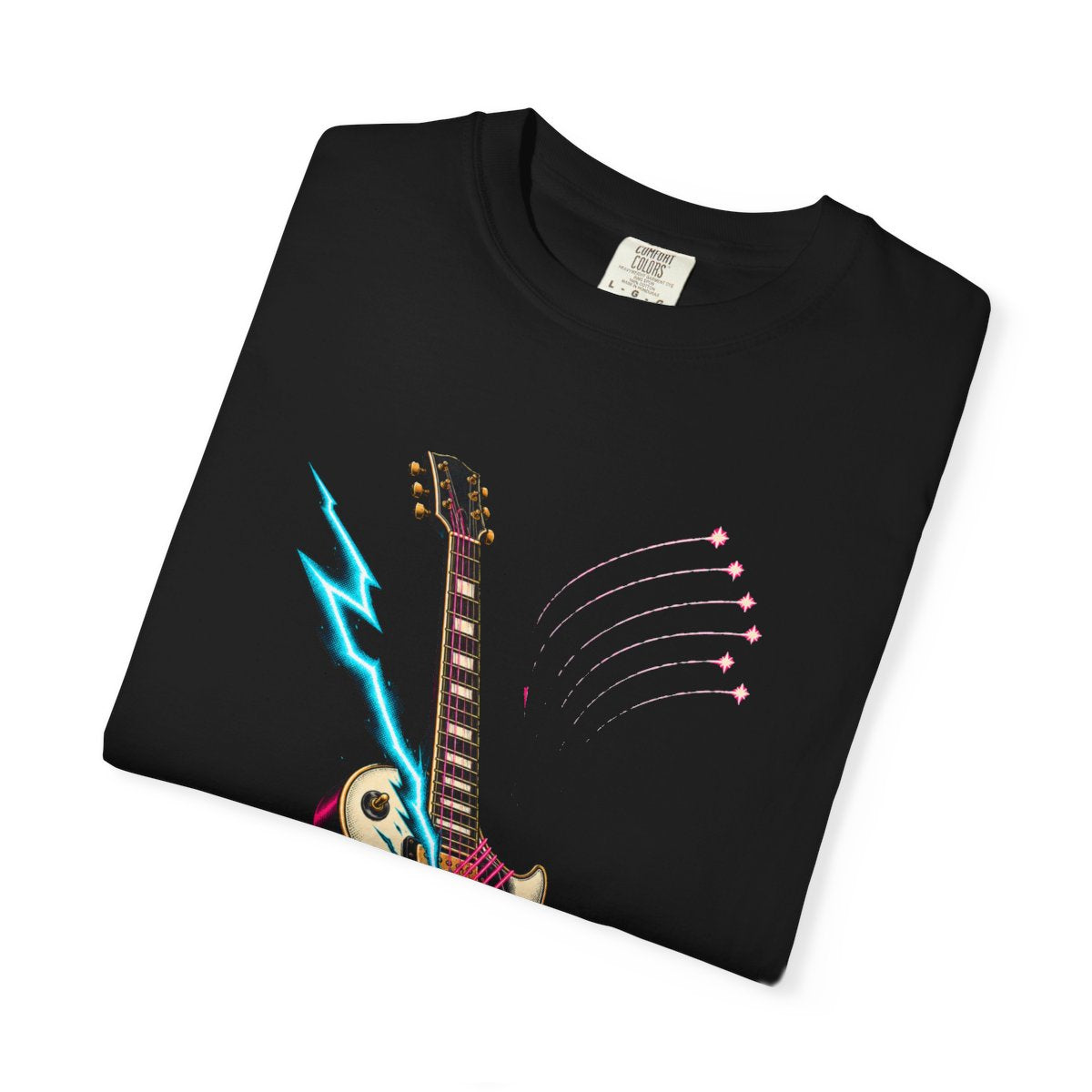 Guitar Lightning Tee folded front print detail