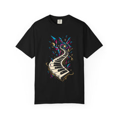 Piano Rift Tee large front print on a Black Comfort Colors 1717 tee