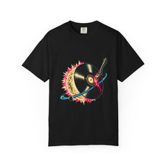 Vinyl Eclipse Tee large front print on a Black Comfort Colors 1717 tee
