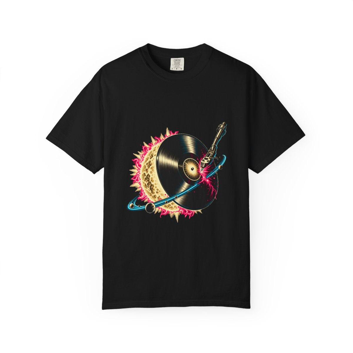 Vinyl Eclipse Tee large front print on a Black Comfort Colors 1717 tee
