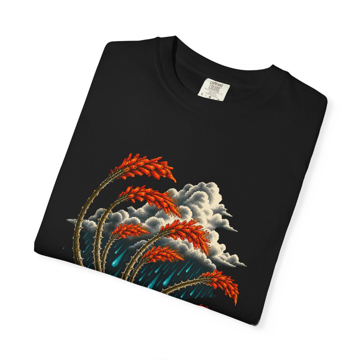 Ocotillo Rain Tee folded front print detail