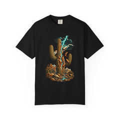 Saguaro Strike Tee large front print on a Black Comfort Colors 1717 tee