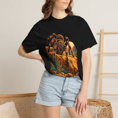 Tarantula Dawn Tee worn Printify context view on a Black Comfort Colors 1717 tee