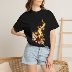 Burning Secret Tee worn Printify context view on a Black Comfort Colors 1717 tee