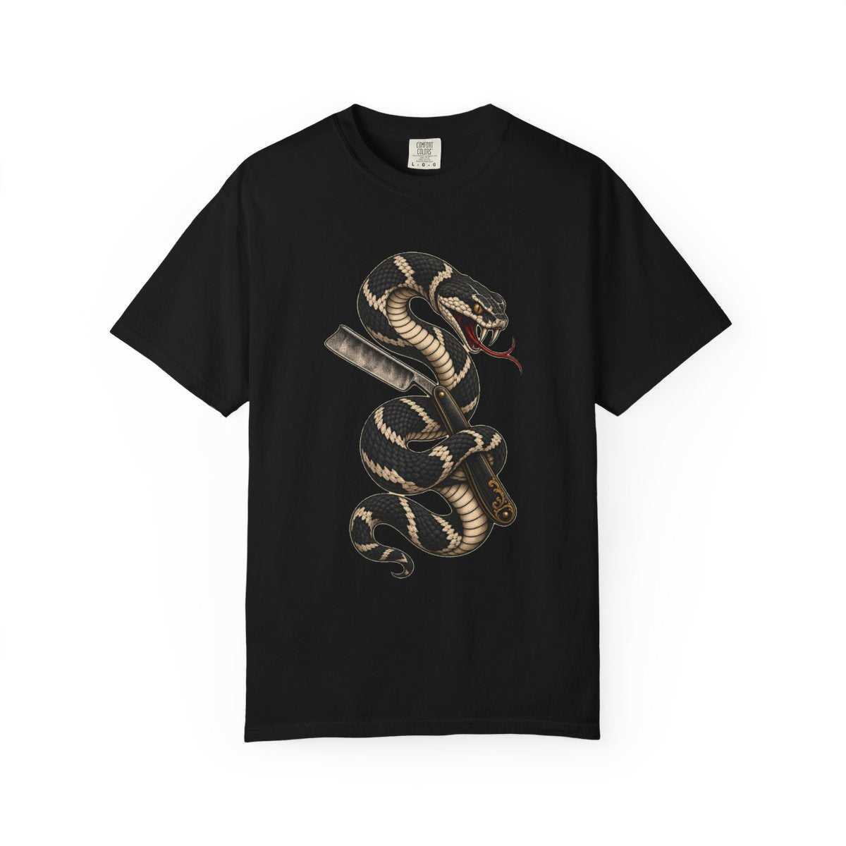 Viper Turn Tee large front print on a Black Comfort Colors 1717 tee