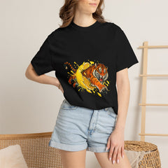 Lemon Tiger Tee worn Printify context view on a Black Comfort Colors 1717 tee