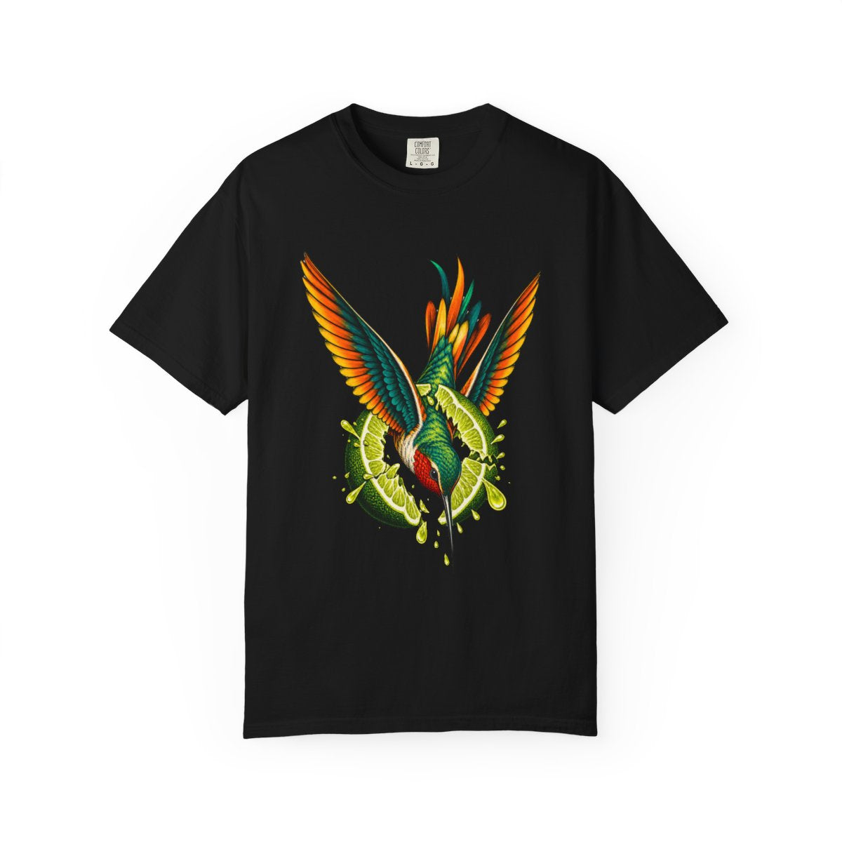 Lime Dart Tee large front print on a Black Comfort Colors 1717 tee