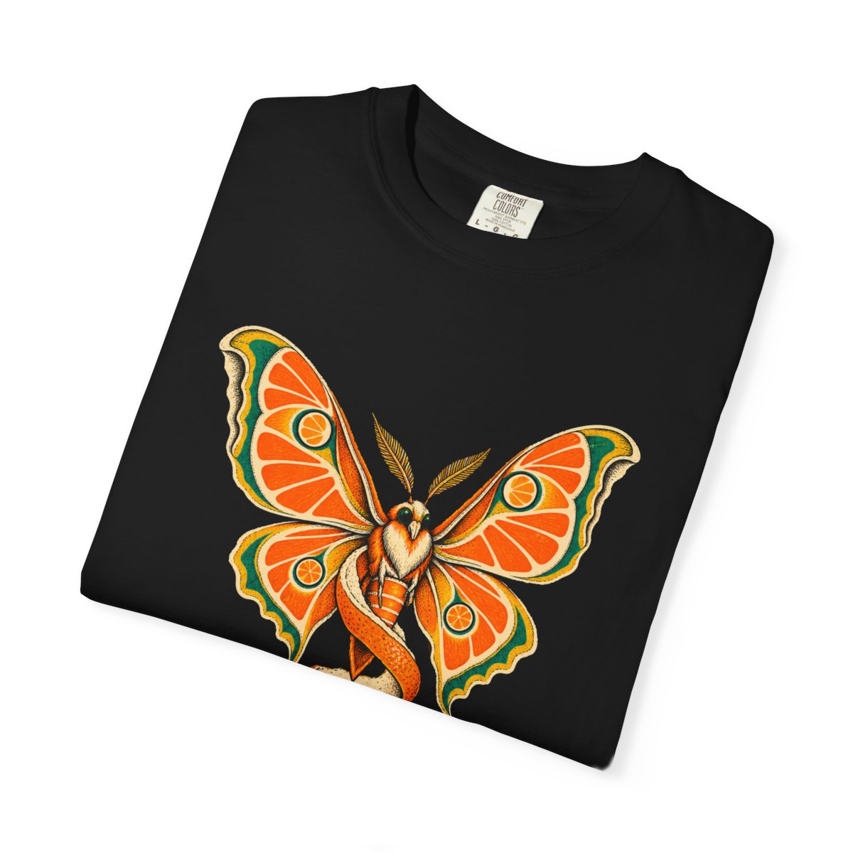 Mandarin Moth Tee folded front print detail