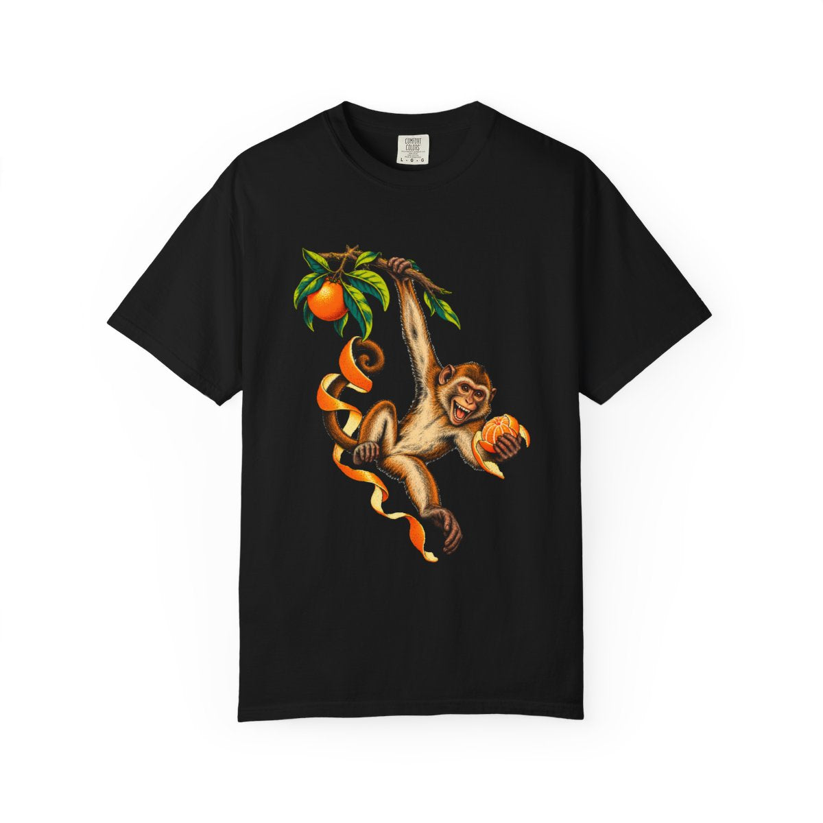 Tangerine Thief Tee large front print on a Black Comfort Colors 1717 tee