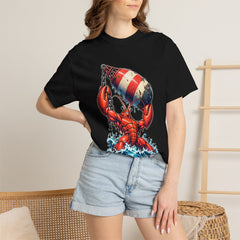 Lobster Lift Tee worn Printify context view on a Black Comfort Colors 1717 tee