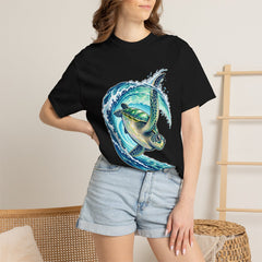 Turtle Roll Tee worn Printify context view on a Black Comfort Colors 1717 tee