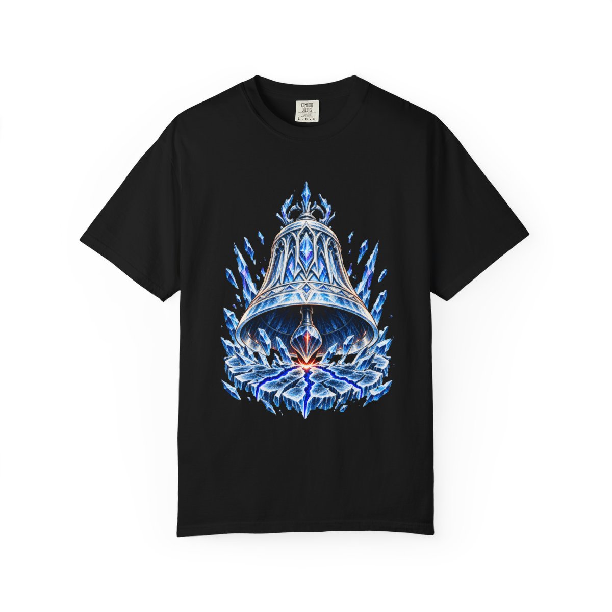 Bell from Below Tee large front print on a Black Comfort Colors 1717 tee