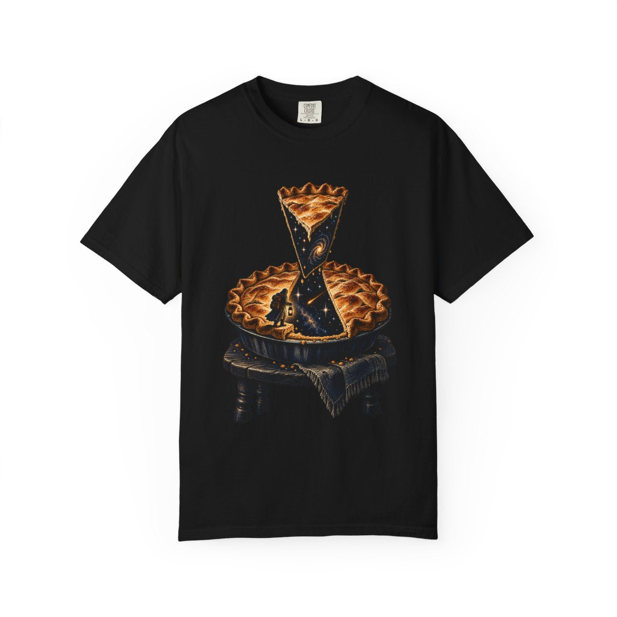 Pie After Dark Tee large front print on a Black Comfort Colors 1717 tee