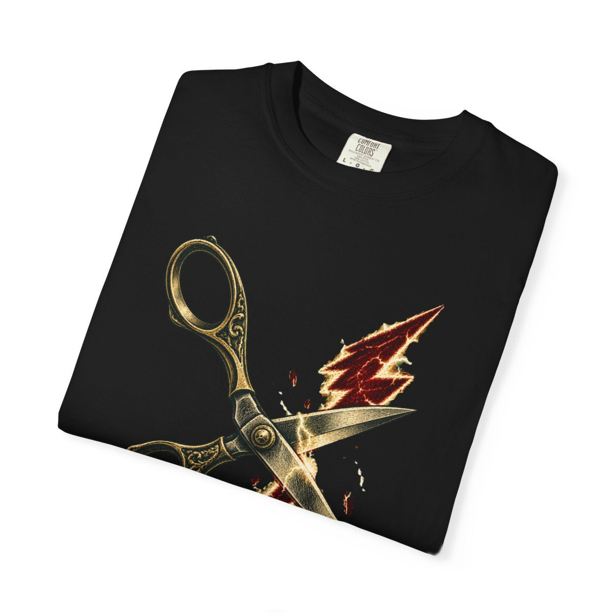 Lightning Shears Tee folded front print detail