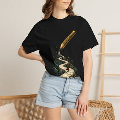 Pencil Road Tee worn Printify context view on a Black Comfort Colors 1717 tee