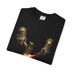 Strike the Anvil Tee folded front print detail