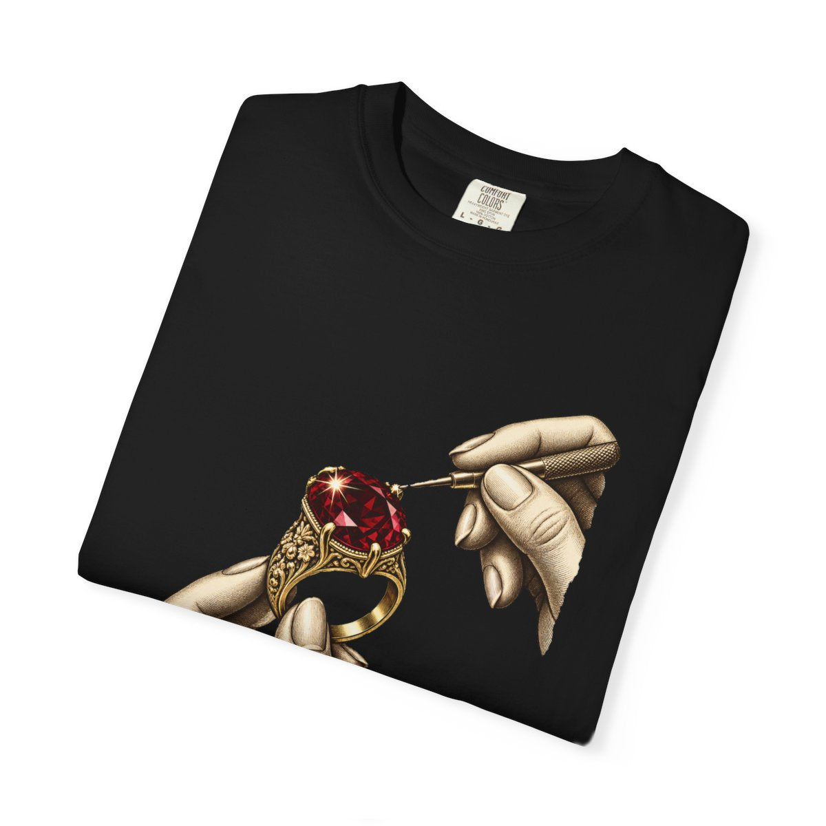 Garnet in Hand Tee folded front print detail