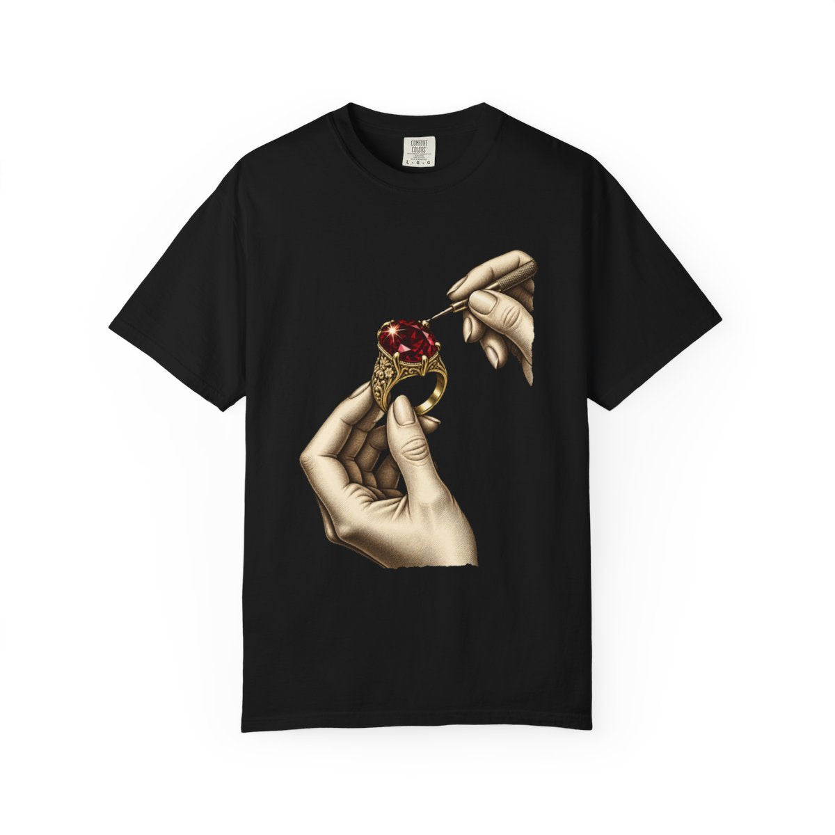 Garnet in Hand Tee large front print on a Black Comfort Colors 1717 tee