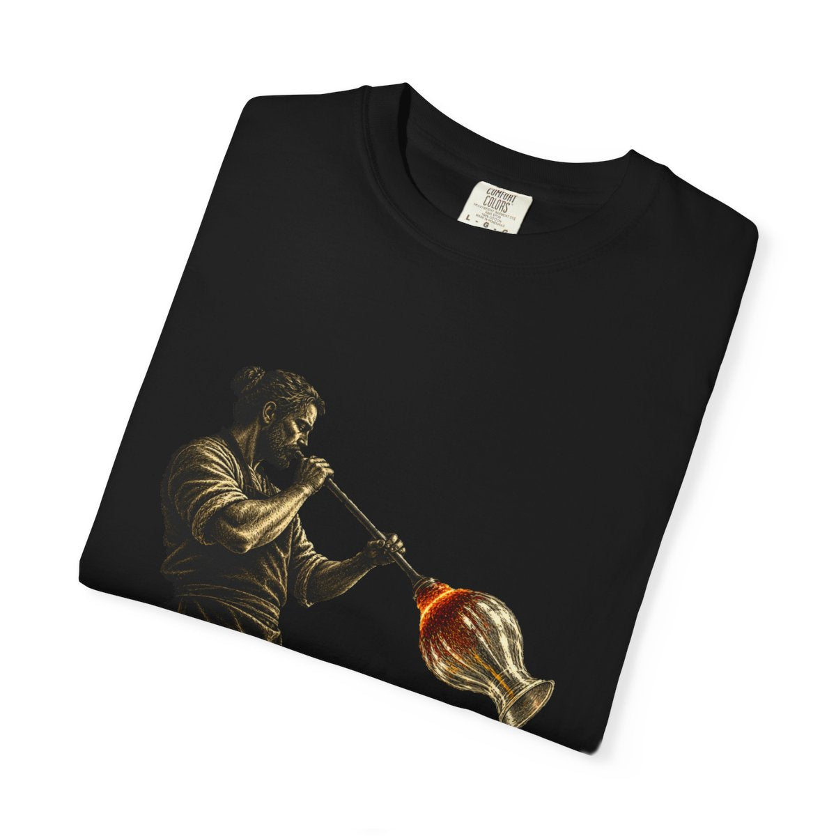 Glassblower Tee folded front print detail