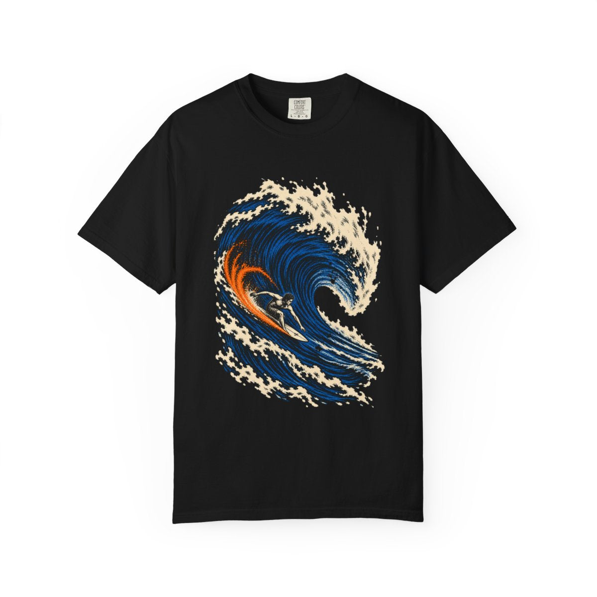 Wave Cut Tee large front print on a Black Comfort Colors 1717 tee