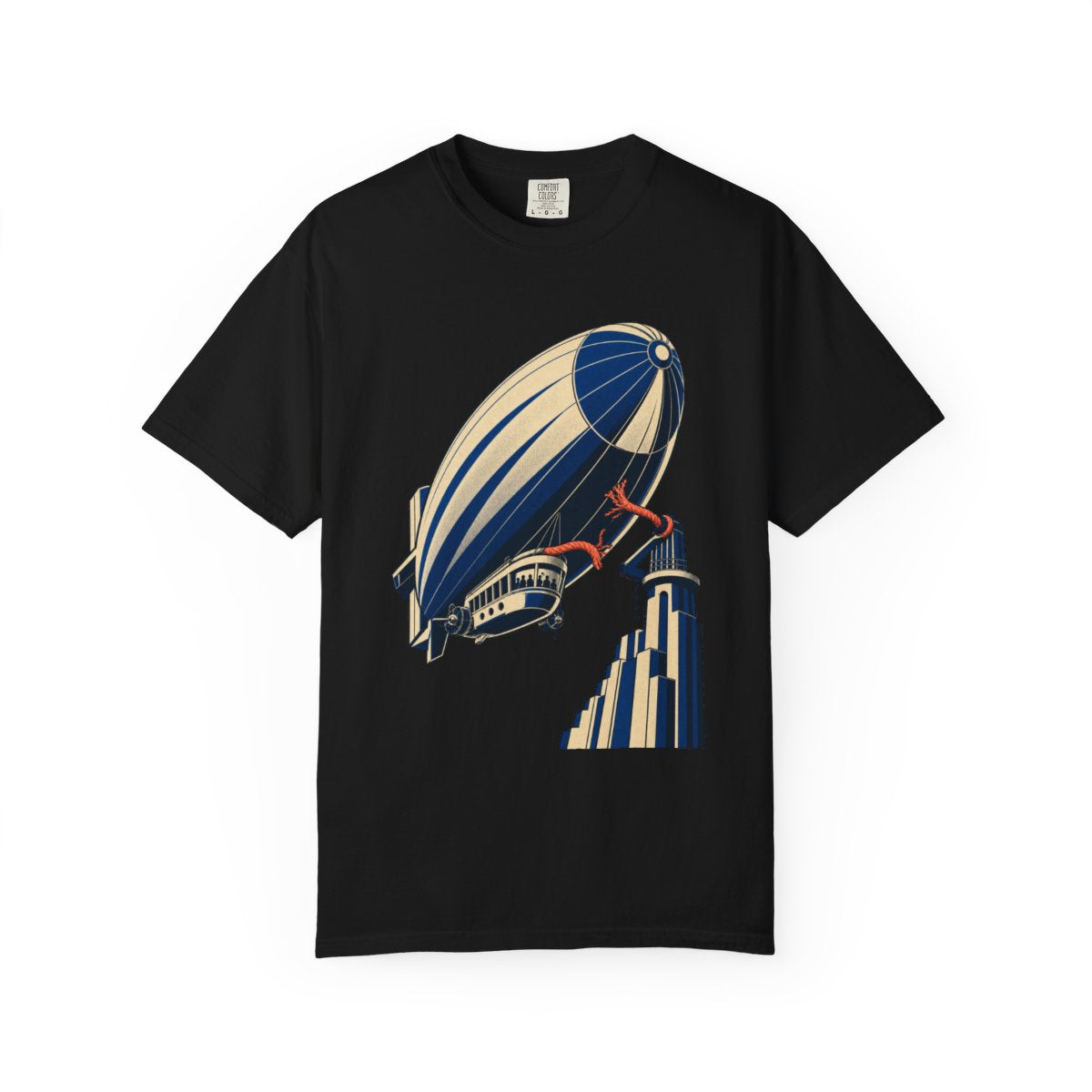 Zeppelin Launch Tee large front print on a Black Comfort Colors 1717 tee