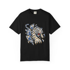 Porcelain Tiger Tee large front print on a Black Comfort Colors 1717 tee