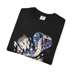 Serpent Clock Tee folded front print detail