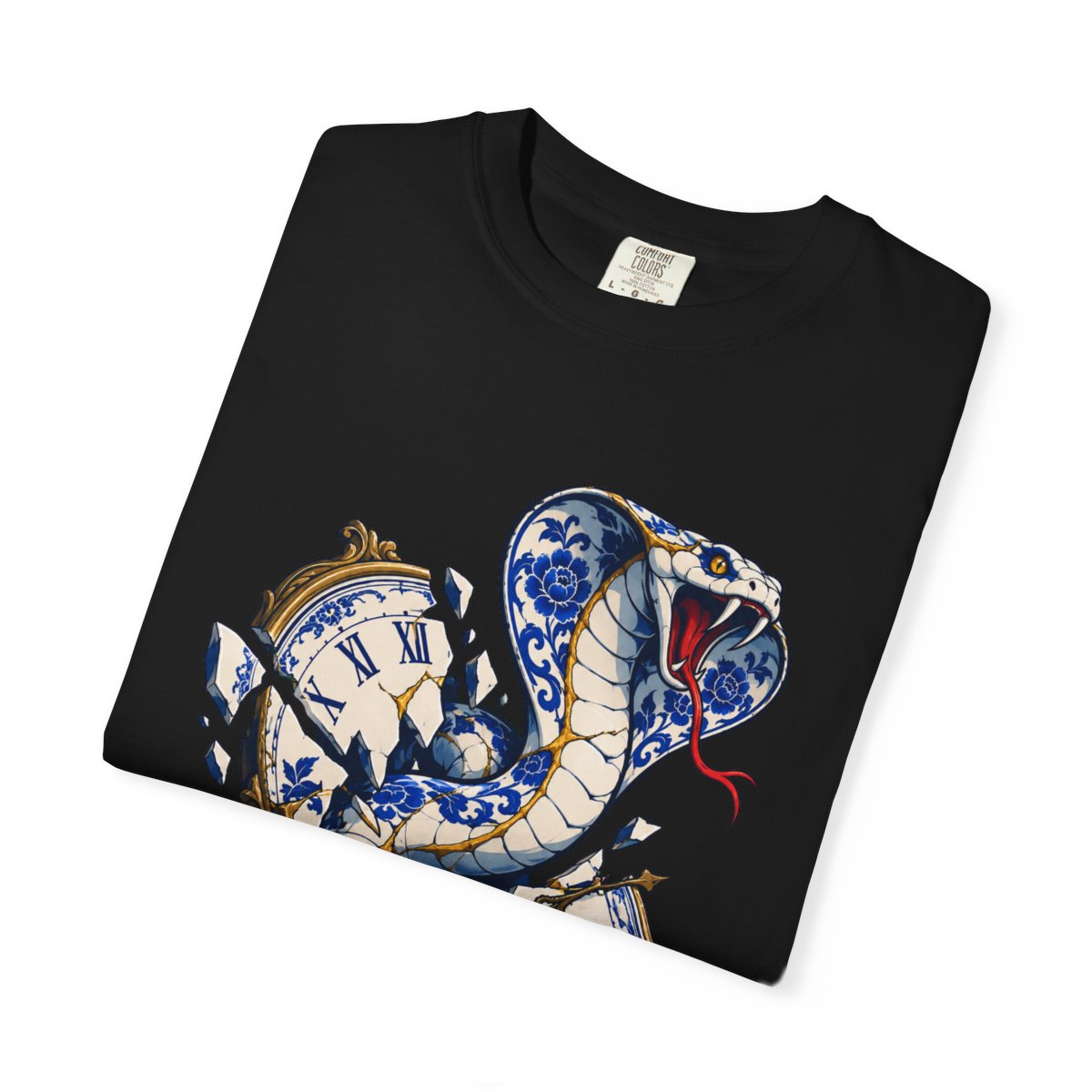 Serpent Clock Tee folded front print detail